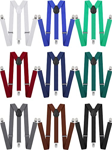 Handepo 9 Pieces Y Back Style Unisex Suspenders Adjustable Elastic Suspenders for Men Women Rainbow braces with Clip for Pants(Classic Color)