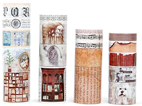 infeelme 18 rullar Washi Tape Set vintage maskeringstejp, dekorativa tejp med flera mönster för scrapbooking, bullet journal, dagböcker, kalendrar och kort
