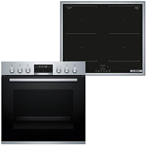 Bosch HND617LS61 Herd-Induktionskochfeld-Kombination (herdgesteuert), 59,4 cm breit, 3D Heißluft-Backen auf 3 Ebenen, AutoPilot 10-Automatikprogramme, Weiße LED-Display-Steuerung, Versenkknebel