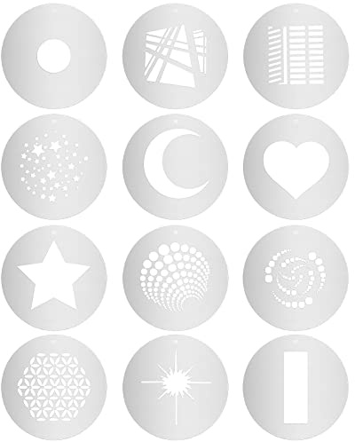 Alluneitter 12pcs/Set Round GOBO Kit,2.3 Metal Plate with Hollow Patterns for Optical Conical Snoot to Create Different Lighting Effects