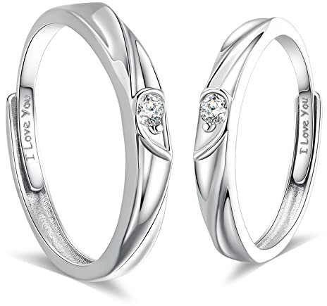 KnSam Paar Ring 925 Sterlingsilber Liebe Herz Partnerringe Eheringe Trauringe Hochzeit Verlobung für Damen und Herren, Silber Verstellbar Größe [Neuheit Ring]