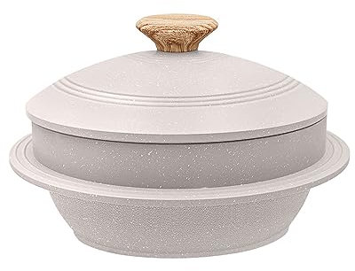 Bobikuke Cast Aluminum Pot with Lid, 18 cm Non-Stick Casserole Dish Korean Stone Bowl Induction Compatible, White