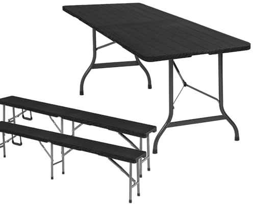 BOLLI Ensemble Table et Bancs Pliante - Table Rectangulaire de Jardin 8 Personnes - Ensemble Exterieur pour Jardin Terrasse et Balcon - Noir