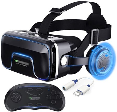 Casque Realite Virtuelle avec Contrôleur et Écouteurs,Casque Virtuelle Réalité pour Telephone pour Films 3D Jeux Vidéo,Casque VR Smartphone pour 4,7 à 7,2 Pouces Tout,Cadeaux de Noël pour Les Enfants