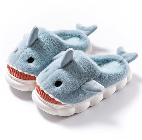 dressfan Zapatillas de Estar por Casa Felpa Tiburón Zapatillas Casa Animales Invierno Cómodas Cálidas Suave Antideslizante Zapatillas Interior y Exterior para Mujeres y Hombres,Azul Claro,EU 36-38