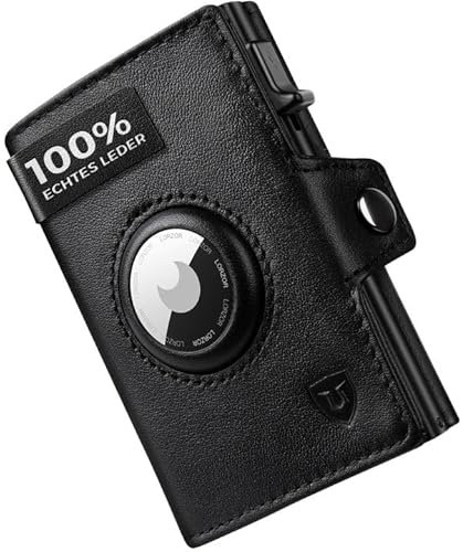LORZOR® Airtag Wallet, Slim Wallet mit Münzfach, Portmonee Herren aus echtem Leder, RFID Blocker Portemonnaie, kartenetui Herren Platz für 10 Karten, Geldbeutel für Männer