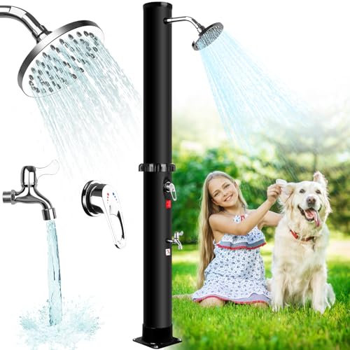 Qdreclod Douche Solaire 40L, Douche Solaire de Jardin avec Pomme de Douche Rotative, Robinet de Pied et Raccord pour Tuyau D'arrosage, Maximum 60°C sans Raccordement électrique