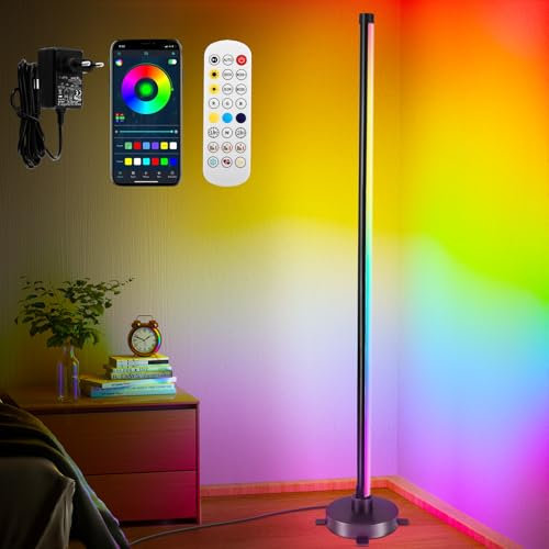 LIFEJXWEN Lampada da Terra LED, 147cm Piantana Lampada da Terra Rgb con App e Telecomando, 16 Milioni Colori, Musica Sincronizzazione, Corner Lampada per Soggiorno Camera da Letto