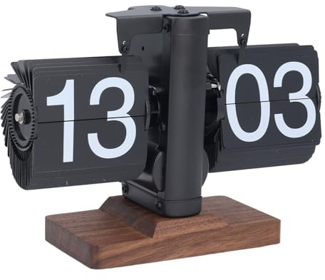 Bewinner Horloge de Bureau Rabattable, Horloge de Table de Bureau à Rabat Automatique au Design Rétro Vintage, Horloge Mécanique à Engrenage Interne, Horloge Rabattable (Page Noire de