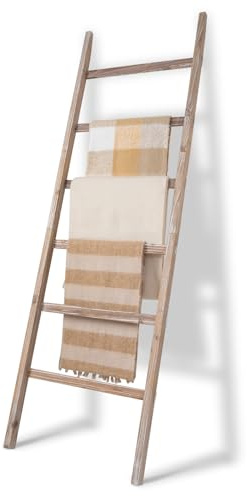 SwaaVee Blanket Ladder 6-Tier Towel Rack, Wooden Quilt Ladder Shelf for Home Decor, Wall Leaning Farmhouse Quilt Display Towel Holder Organizer for Living Room, Bathroom (24 Wide)