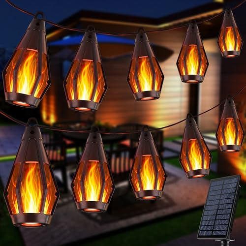 Flacchi 12.6M Solar Flammen Lichterkette Außen Warmweiß mit 15 Glühbirnen