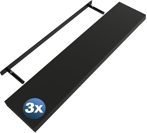 Casaria® 3X Étagères murales flottantes MDF Noir Mat 110cm Robuste Effet Flottant Support de Fixation Inclus étagère Bois Rangement Livre
