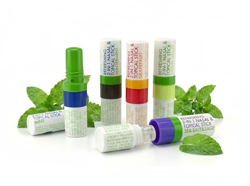 Herb Island 2-in-1 Nasal Stick Inhaler & Essential Oil Topical Rub, Refreshing Nose Inhaler Stick, VapoInhaler Wake Up Stick for Focus & Clear Breathing 5 Pack