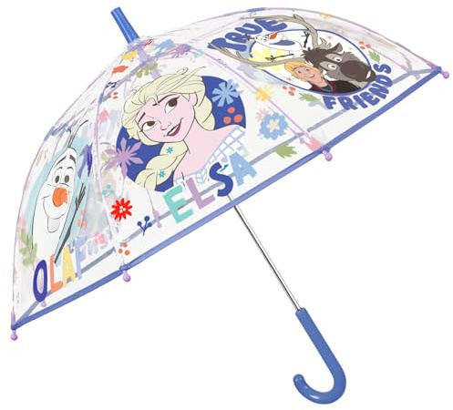 PERLETTI Ombrello Trasparente Frozen 2 Bambina Lungo - Ombrello a Cupola Bimba Resistente Elsa Anna - Ombrello Automatico Disney Bambine 4 5 6 Anni - Diametro 74 cm