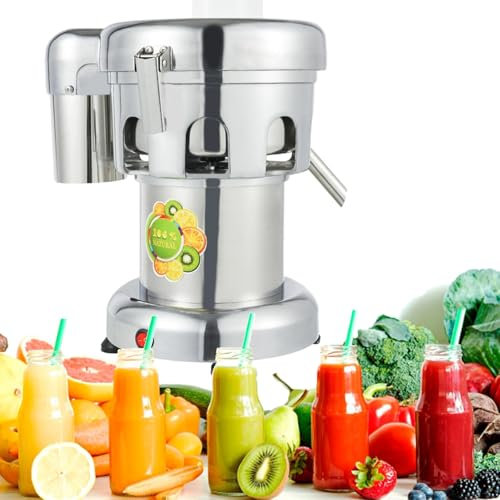 Exprimidor comercial de 370 W, exprimidor de frutas y verduras, exprimidor eléctrico de cítricos, acero inoxidable comestible, con filtro extraíble, fácil de limpiar
