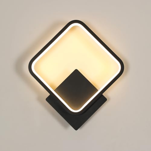 Riserva Aplique de Pared LED Interior, 17W 3000K Blanco Cálido, Lámpara de Pared Modernas Negra para Sala de Estar, Dormitorio, Escaleras, Pasillo, Cuadrado