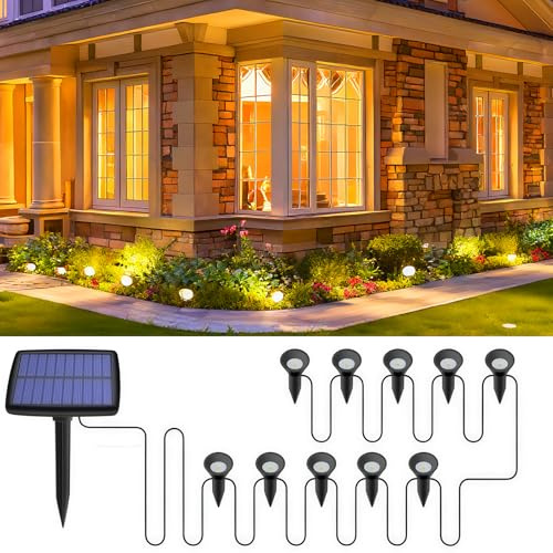 EHIOG Lampe Solaire Extérieur Jardin, 10 LED Borne Solaire IP44 Étanche en ABS, Éclairage Solaire Extérieur pour Terrasse Chemin Pelouse, Lampes Solaires Extérieures Jardin, 3000K Blanc Chaud