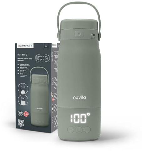 Nuvita 1190 Bollitore Scalda Latte Portatile 500ml – Scaldabiberon Wireless con Batteria Ricaricabile, 3 Temperature Selezionabili 37°/55°/100°, Mantiene Caldo fino a 12h, Ideale per Latte, Tisane