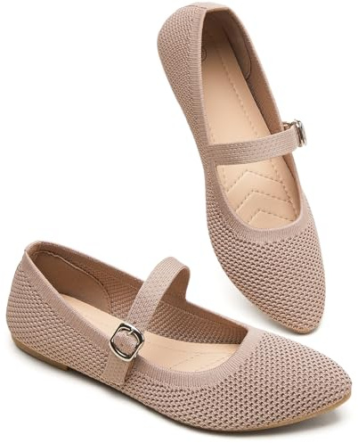 BABUDOG Mesh Ballet Flats for Women,Women's Mary Jane Flats with Buckle Strap,Black Nude Foldable Flats Shoes for Women,Comfortable Dress Shoes(Moc.US12)