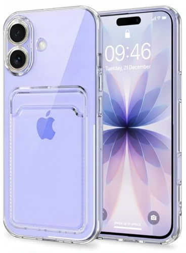 AMPLE Case for iPhone 17, Liquid Silicon Back Card Holder Phone Case, Ultra Slim Soft TPU Shockproof Case with Card Slot, Card Holder Sleeve, Wallet Card for iPhone 17 (Clear)