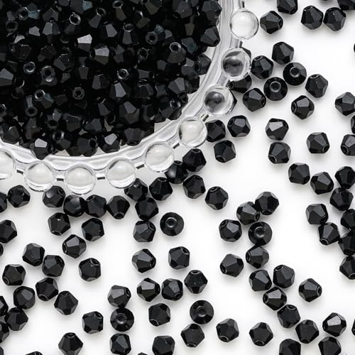 500PCS 6mm Bicone Crystal Beads Acrylic Faceted Spacer Loose Craft Beads Bulk for Jewelry Making DIY Friendship Bracelets Necklace Earring (Black)