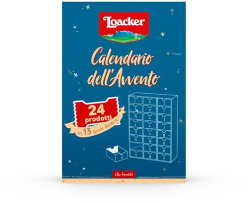 Loacker, Calendario dell'Avvento 2026 con 24 Bontà Loacker, Wafer e Cioccolatini in 11 Gusti Diversi, Cofanetto Blu con Cartone Riciclabile e Cassettini Riutilizzabili, Idea Regalo per Natale