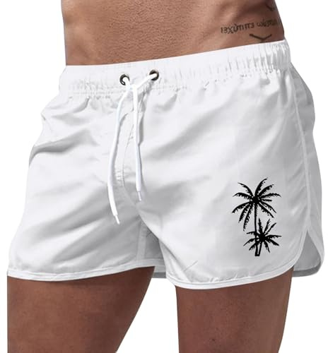 Soupliebe Costume Mare Uomo Bermuda, Costume Uomo Mare - Costumi da Bagno Pantaloncini Corto Pantaloncino Surf Piscina Short Asciugatura Rapida Bermuda Corti Maschili Shorts Bianco M