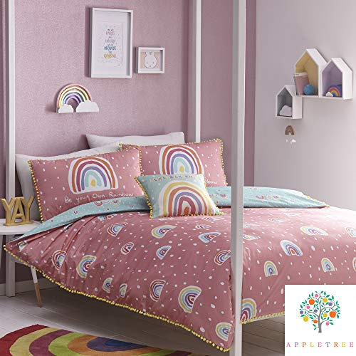 Appletree Rainbow Pom-Set copripiumino, 100% cotone, rosa, singolo