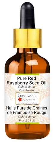 Greenwood Essential Olio di semi di lampone rosso naturale (Rubus idaeus) con contagocce in vetro pressato a freddo 5 ml
