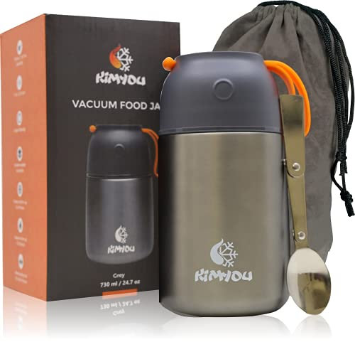Kimyou food flask 730 ml | Premium Stainless Steel Vacuum Insulated Mug | Soup flask | for hot & Cold Drinks, Food, Soup, (Grey, 730ml)