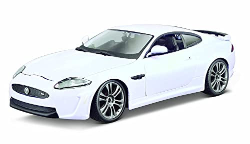 Bburago Jaguar XKR-S: Modellauto im Maßstab 1:24, Türen und Motorhaube zum Öffnen, lenkbar, 19 cm, weiß (18-21063W)