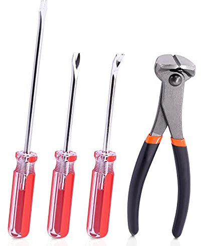 Swpeet 4Pcs Nail Pullers Nail Remover Tool 7 Inch End Cutting Pliers Nail Nipper Pliers with 6 Inch Tack Lifter 3 mm Straight Tip, U Tip and V Tip Nail Staple Rivet Tack Puller Staple