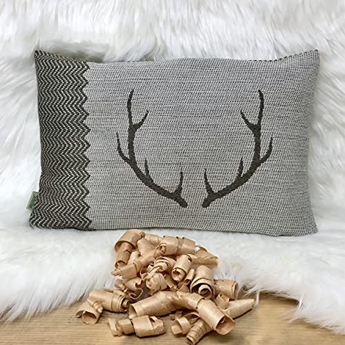 Gaidra Cuscino BENESSERE con fiocchi di cirmolo - jacquard in 100% cotone - 20 x 30 cm - qualitá artigianale dall' Alto Adige - stile tirolese - Corna marrone chiaro