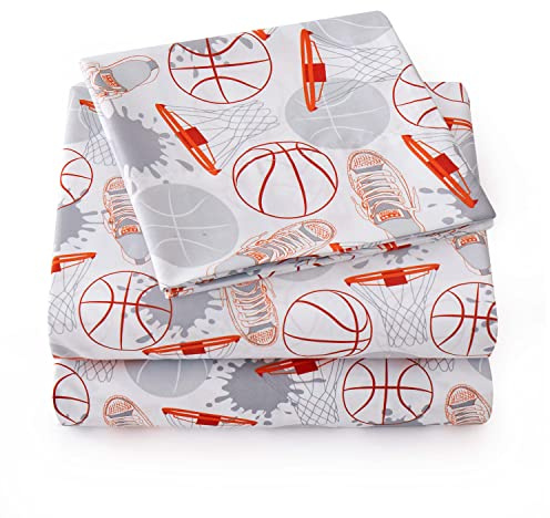 1500 Supreme Kids Bed Sheet Collection - Fun Colorful and Comfortable Boys and Girls Toddler Sheet Sets - Deep Pocket Wrinkle Free Soft and Cozy Bedding - Twin, Basketball