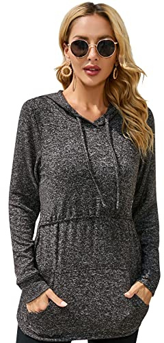 Sosolism Felpa Allattamento con Cappuccio da Donna Manica Lunga Tops Premaman Allattamento con Tasche Pullover