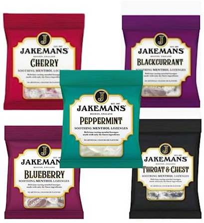 Jakemans Throat Sweets Menthol Lozenges - 5-Pack Bundle for Cough Relief - Blueberry, Cherry, Peppermint, Blackcurrant, Original - 73g Each - Natural Ingredients, Adult Formula