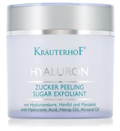 Kräuterhof® Zucker Body Peeling (250g) – hilft ihrem Körper & Gesicht zu einer sanften & geschmeidigen Haut, Peeling mit feinen Kristallen, umhüllt von Hyaluronsäure, Vitamin E, Hanf- & Mandelöl