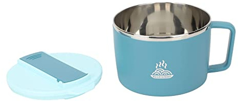 Ramen Bowl Set 1200ML, Stainless Steel Ramen Bowl with Lid and Handle, Anti-Scald, Slot Design, Convenient Cooking, Versatile, Portable (Blue)