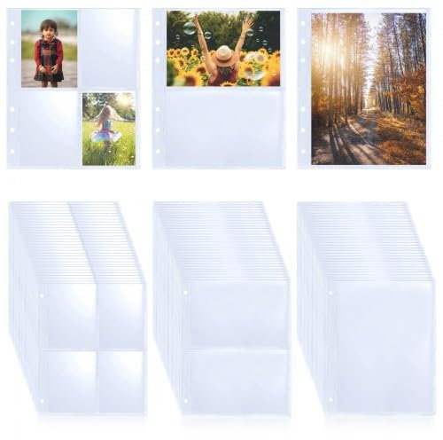 90 Stück A5 Binder Taschen 6 Löcher, Karten Sleeves Transparent, 4 Taschen 2 Taschen 1 Tasche Fotohüllen, Postkartenhüllen, Sammelkarten Hüllen, Binder Pocket, Fotokartenschutz für Fotos Sammelkarten