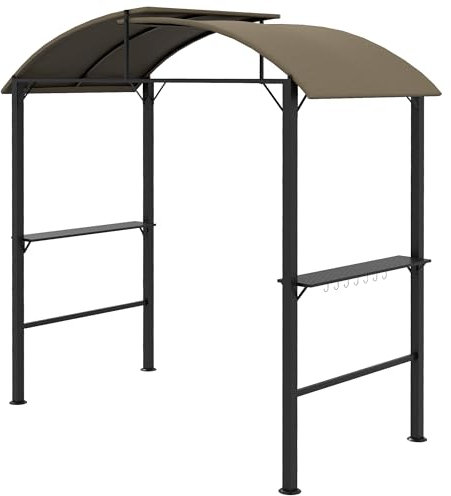 Outsunny 1,1 x 2,3m BBQ Grillpavillon mit Haken, Grillüberdachung Wetterfester Gartenpavillon mit Polyesterdach, 2 Seitenablagen, für Grills bis 100 cm, Stahl, Khaki