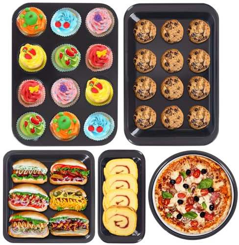 ShellKingdom 5-teiliges Backformen-Set, Backformen-Set, antihaftbeschichtete Kuchenform, Muffinform, Kastenform, Bratpfanne, Backbleche für Ofen, Küche, Kochgeschirr-Set, Backzubehör mit 1