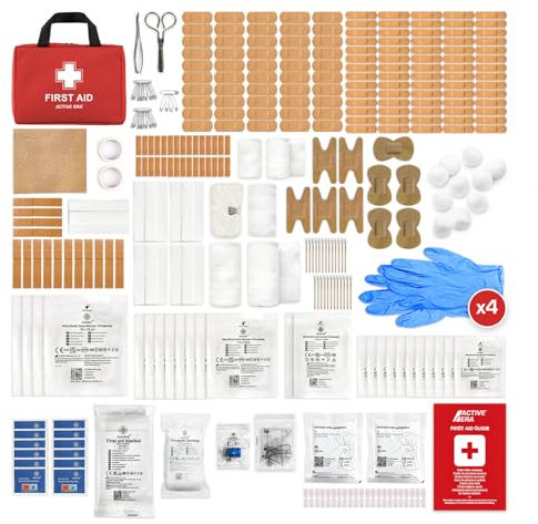 Active Era Kit di primo soccorso Premium 320 pezzi, con lavaggio oculare, 2 impacchi freddi (ghiaccio) e coperta di emergenza per auto, casa, ufficio, camper, lavoro e viaggi