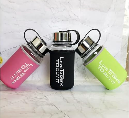 Hylruu Glass Water Bottle 3PCS 750ml Borosilicate Leak Proof Portable for School Office Home Travel Sport with Neoprene Carrying Sleeve