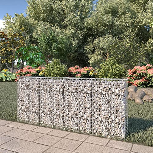AUVYI Cesta de piedra decorativa para jardín, 200 x 20 x 85 cm, pared de gaviones con cubierta, valla de jardín, construcción estable, gaviones de piedra, gaviones de piedra, cestas de gaviones de