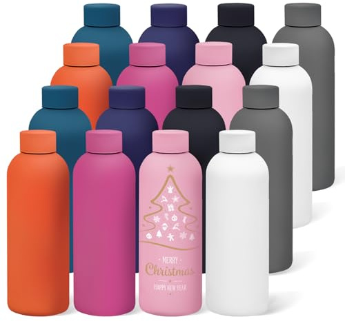 16 Pack Stainless Steel Insulated Water Bottle 17oz Blank Double Wall Vacuum Thermal Sports Bottle Personalized Metal Water Bottles Bulk for Travel Team Gift, Office