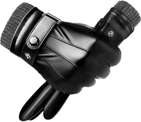 Gant en Cuir pour Hommes - Mitaines Homme Hiver en Cuir de Conduite - Tactiles et Stylés (2pcs)