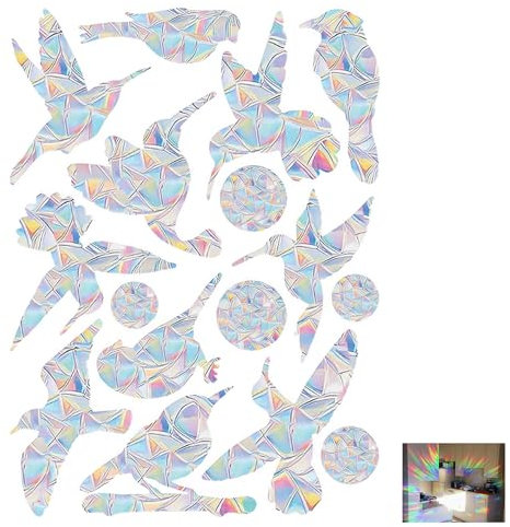 48 Stück Suncatcher-Aufkleber, Fensteraufkleber, Prisma, Vitrine, Vögel, Kolibri, Kreis, Stil, Adsorption, elektrostatische Aufkleber, Suncatcher, für Fenster, Vögel, Fenster und Türen