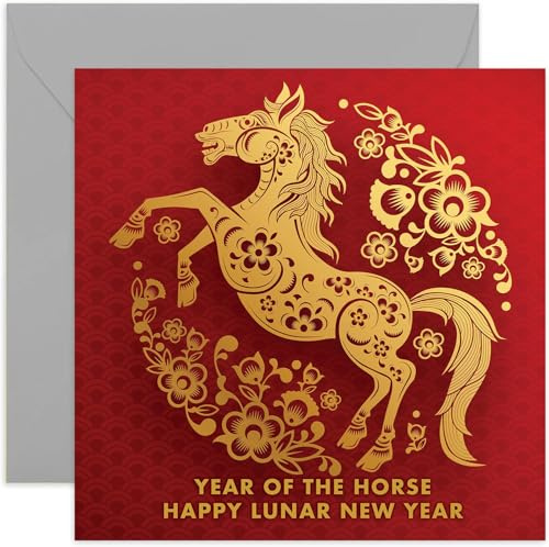 Family Lunar/Chinese New Year Cards for Women Men - Year of the Horse Greeting Card - Happy Lunar New Year Gift To All The Family Sister Brother Parents Uncle Auntie - 2026