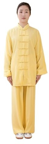 XNQOUS Kung Fu Uniform Women Cotton Silk Tai Chi Suit Kung Fu Wushu Martial Arts Uniform Performance Jacket Pants Exercise Clothing(Yellow,S)
