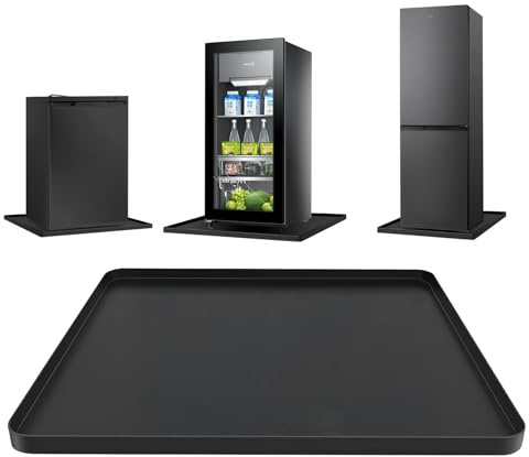 Mini Fridge Mat 60x60x1.5cm Non-Slip Thick Under Refrigerator Silicone Mat, Leak-Proof Washer Drip Tray for Carpet Floor Protection, Black